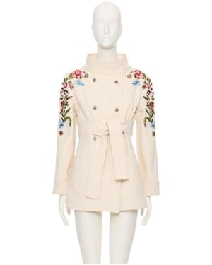 Valentino Floral Embroidered Double-Breasted Denim Jacket - Natural