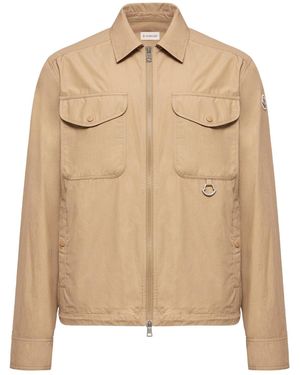 Moncler Logo Patch Zipped Shirt Jacket - Natural
