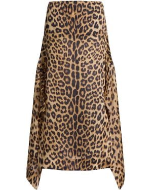 Alberta Ferretti Silk Long Skirt With Leopard Print - Natural
