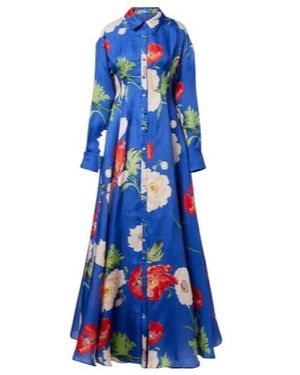Leo Josephine Floral Silk Gown - Blue