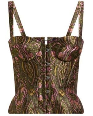 Etro Jacquard Corset Top With Floral Medallion Motif - Brown
