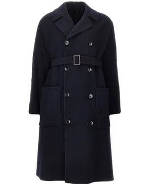 Emporio Armani Double-Breasted Belted Coat - Blue