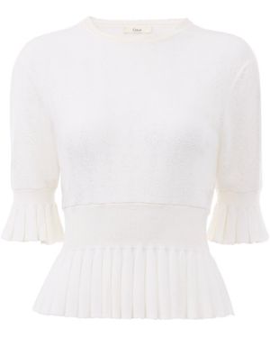 Chloé Chloé Cropped Ruffled Knit Jumper - White