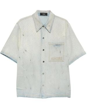 Amiri Crystal-Embellished Logo-Patch Shirt - White