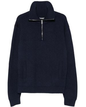 Balenciaga Ribbed-Knit Quarter-Zip Jumper - Blue