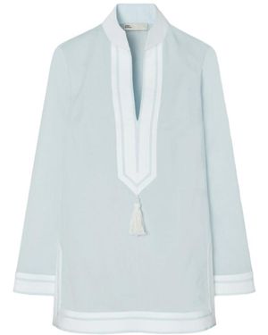 Tory Burch Embroidered Tassel Tunic Top - Blue