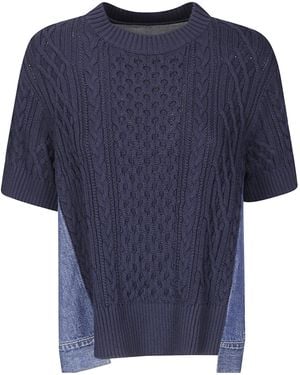 Sacai Cable Knit Panel Knitted Top - Blue