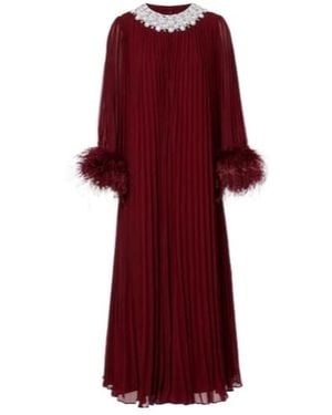 Self-Portrait Ostrich Feather-Trim Maxi Dress - Red