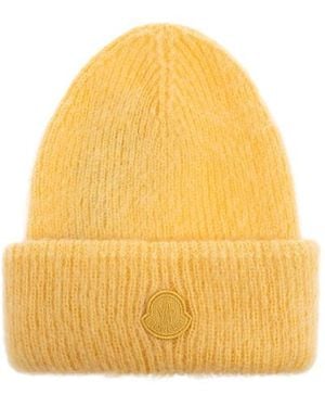 Moncler Logo-Patch Beanie - Yellow