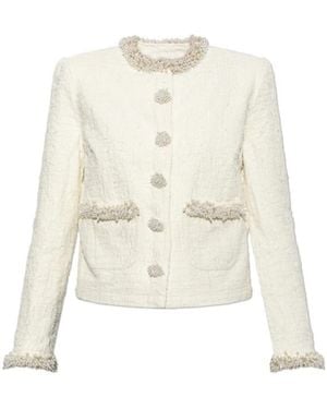 Self-Portrait Cream Textured Denim Jacket - White