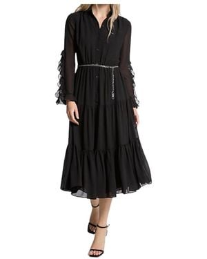 Michael Kors Ruffled Georgette Midi Dress - Black