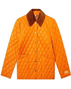 Burberry Corduroy-Collar Diamond-Quilted Jacket - Orange