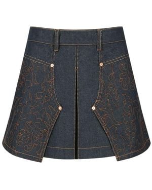 ANDERSSON BELL Embroidered-Panel Pleated Mini Skirt - Gray