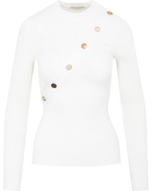 McQueen Button Detailed Crewneck Top - White