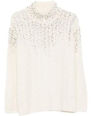ERMANNO FIRENZE Crystal-Embellished Cable-Knit Sweater - White