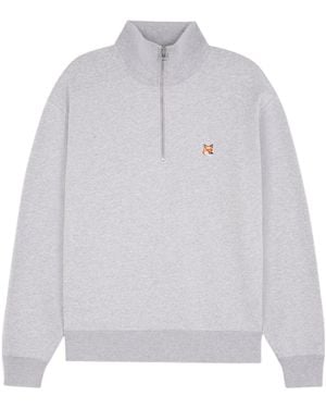 Maison Kitsuné Maison Kitsuné Fox Head Patch Half-Zip Sweatshirt - White