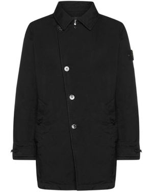 Stone Island Asymmetric Button-Fastening Peacoat - Black