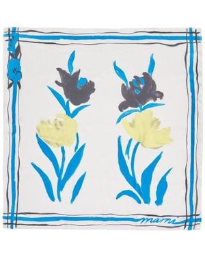 Marni Painterly Border Silk Scarf - Blue