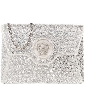 Versace Medusa Plaque Embellished Clutch Bag - Grey
