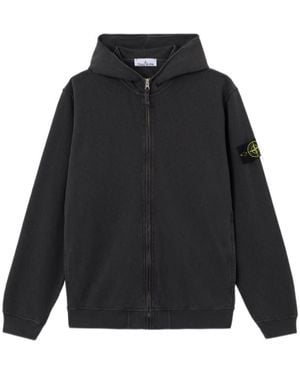 Stone Island Logo Patch Zipped Hoodie - Black