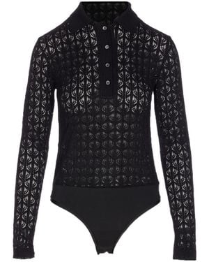 Pinko Open Knit Lace Panel Long-Sleeve Bodysuit - Black