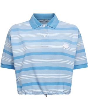 Prada Cropped Striped Polo Shirt - Blue