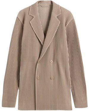 Issey Miyake Pleated Double-Breasted Blazer - Brown