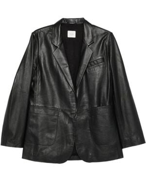 Alysi Notched Lapel Leather Jacket - Black