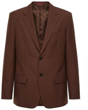 Gucci Single-Breasted Wool-Blend Blazer - Brown