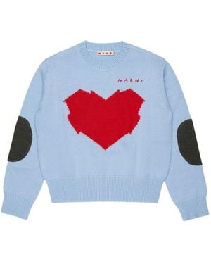 Marni マルニ キッズ インタルシャ ハート ニットセーター - White