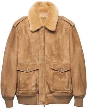 Prada Suede And Shearling Bomber Jacket - Brown