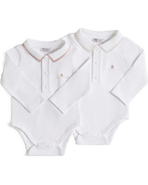 Brunello Cucinelli Stretch Cotton Jersey Long Sleeve Baby Bernie Bodysuit - White