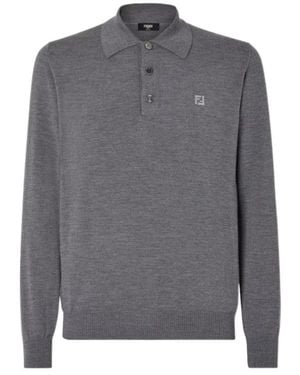 Fendi Long-Sleeve Polo Shirt - Grey
