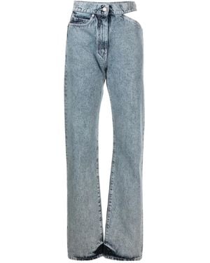 MSGM Logo Patch Cut-Out Detailed Jeans - Blue