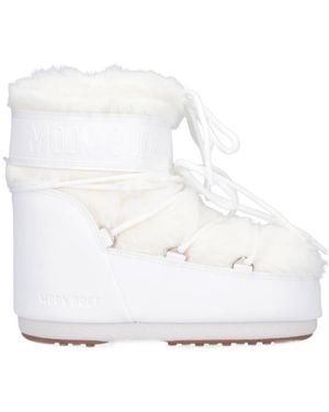 Moon Boot Icon Low Faux-Fur Lace-Up Boots - White