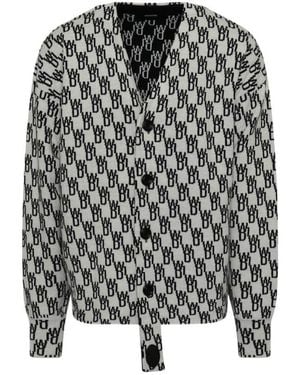 we11done Monogram-Print Knitted Cardigan - Black