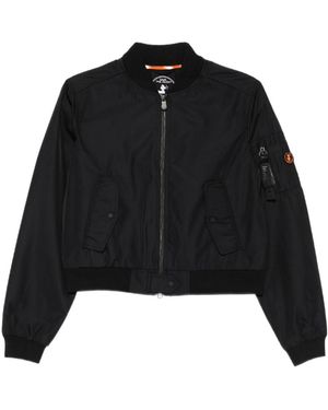 Save The Duck Ribbed-Trim Cropped Bomber Jacket - Black