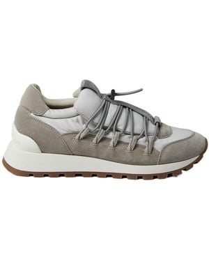 Brunello Cucinelli Paneled Lace-Up Sneakers - Gray