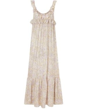 Chloé Ruffled Floral-Print Silk-Charmeuse Wide-Leg Trousers - Natural