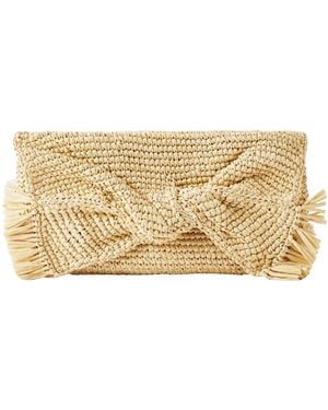 Anya Hindmarch Bow Leather-Trimmed Raffia Clutch - Natural