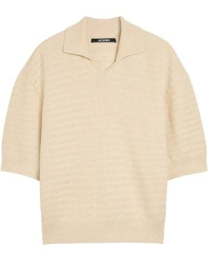 Jacquemus Collared Short-Sleeve Knitted Polo Shirt - Natural