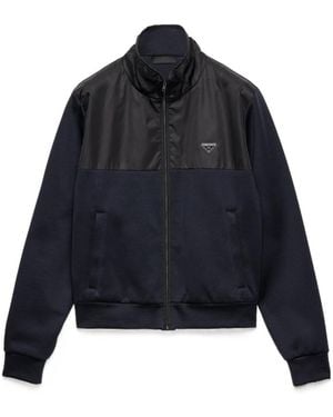 Prada Cotton Fleece Zipper Jacket With Re-Nylon Details - Blue