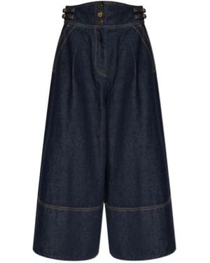 Zimmermann Buckle-Detail Pleated Denim Culottes - Blue