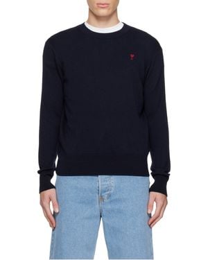 Ami Paris Logo Embroidered Crewneck Jumper - Blue