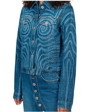 Jean Paul Gaultier Swirl-Pattern Denim Jacket - Blue