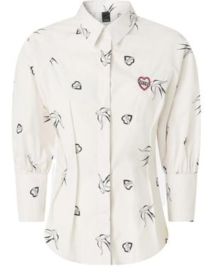 Pinko Swallow-Print Puff-Sleeve Shirt - White