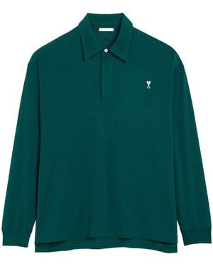 Ami Paris Ami Logo Embroidered Long Sleeved Polo Shirt - Green
