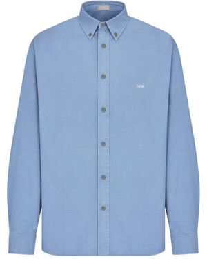 Dior Homme Logo Embroidered Long-Sleeved Shirt - Blue