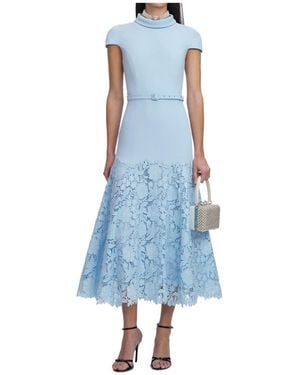 Self-Portrait Crepe Lace Midi Dress - Blue