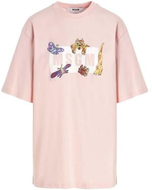 MSGM Logo-Print Short-Sleeve T-Shirt - Pink